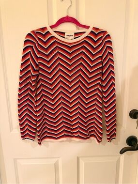 Garance S/M Chevron Knit Long-Sleeve Top in pink, orange, navy, cream